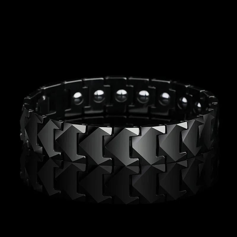 Tungsten Links Bracelets for Men Women Couples High Polished Inlay Health Magnetic Stones Three Color, Customized