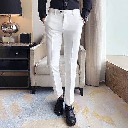 Spring and Summer Men's Trousers, Fashion Pure White Pants , Fashion Japan Style Simple Business Casual Trousers Men