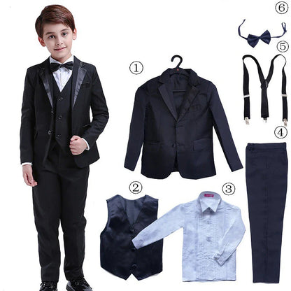6Pcs Classic Boys Suits for Weddings Formal Blazer Kids Tuxedo Shirt Vest Party Ring bearer Suits Black