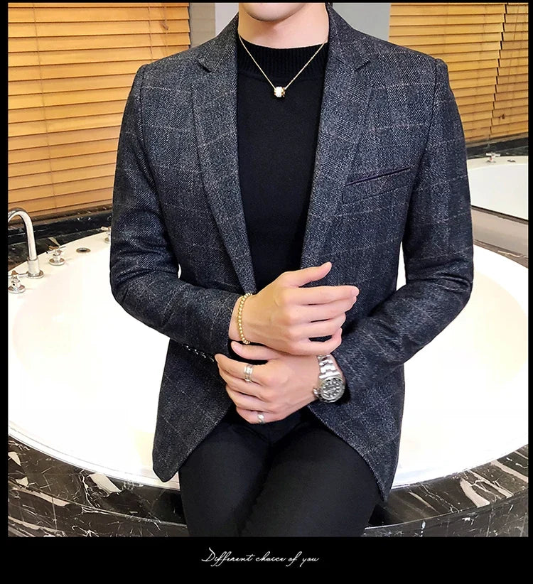 British's Style Vintage Plaid Blazer Men Casual Slim Fit Suit Jacket Single Button Business Social Blazer Plus Size M-5XL Hombre
