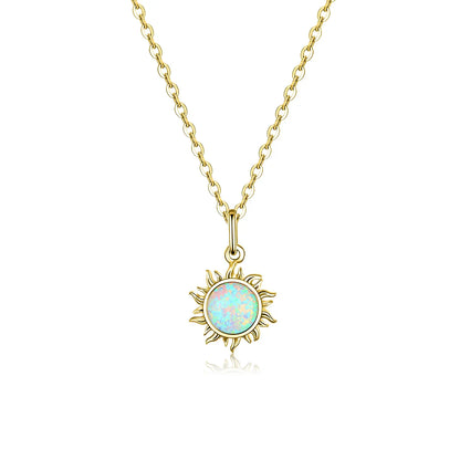 925 Sterling Silver White Opal Sun Pendant Necklace Apollo Chain Necklaces for Women Birthday Gift Jewelry