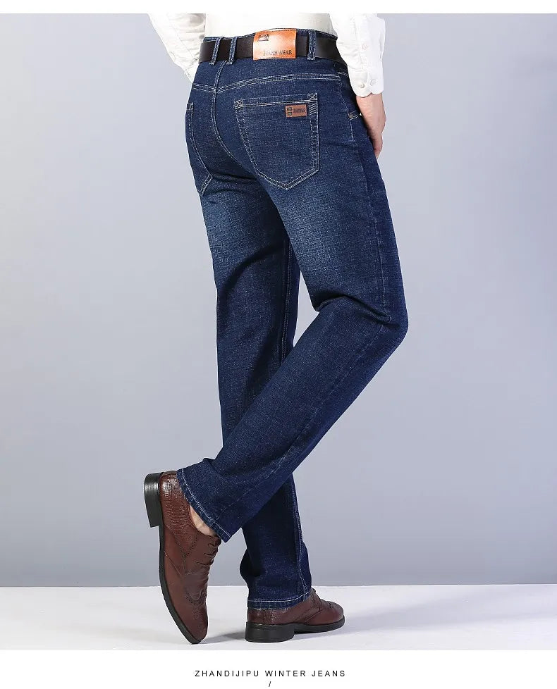 2026 Straight Elastic Cotton Jeans Men Fashion Business Classic Style Jean Denim Pants Trouser