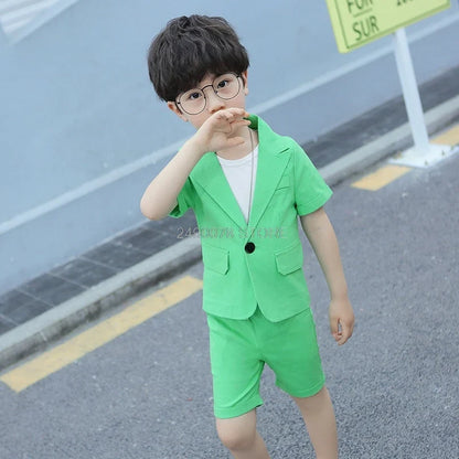 Boys Girls Summer Vest Shorts Clothing Set Baby Children Birthday Ceremonial Wedding Dress Skirt Suit Gentleman Kids Costumes
