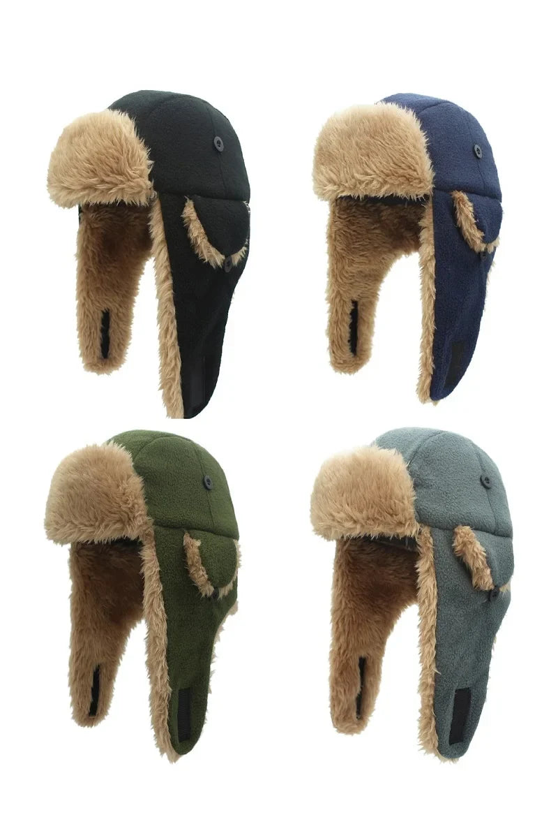 Toddler Boys Kids Fleece Trapper Sherpa Lined Windproof Winter Russian Hat with Large Flaps Warm Ski Hat
