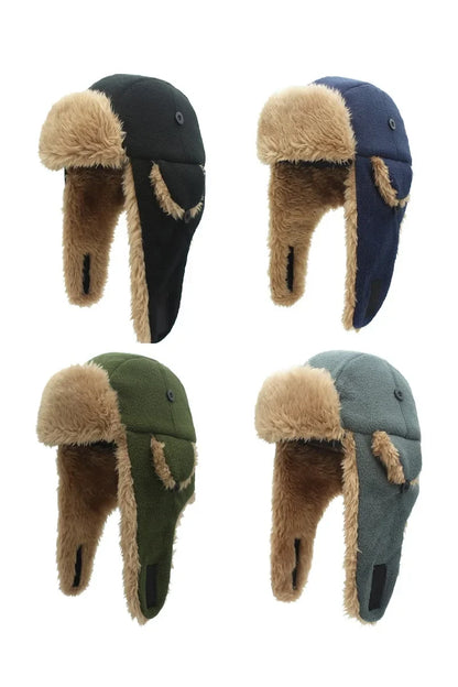 Toddler Boys Kids Fleece Trapper Sherpa Lined Windproof Winter Russian Hat with Large Flaps Warm Ski Hat