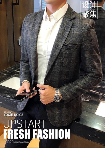 British's Style Vintage Plaid Blazer Men Casual Slim Fit Suit Jacket Single Button Business Social Blazer Plus Size M-5XL Hombre