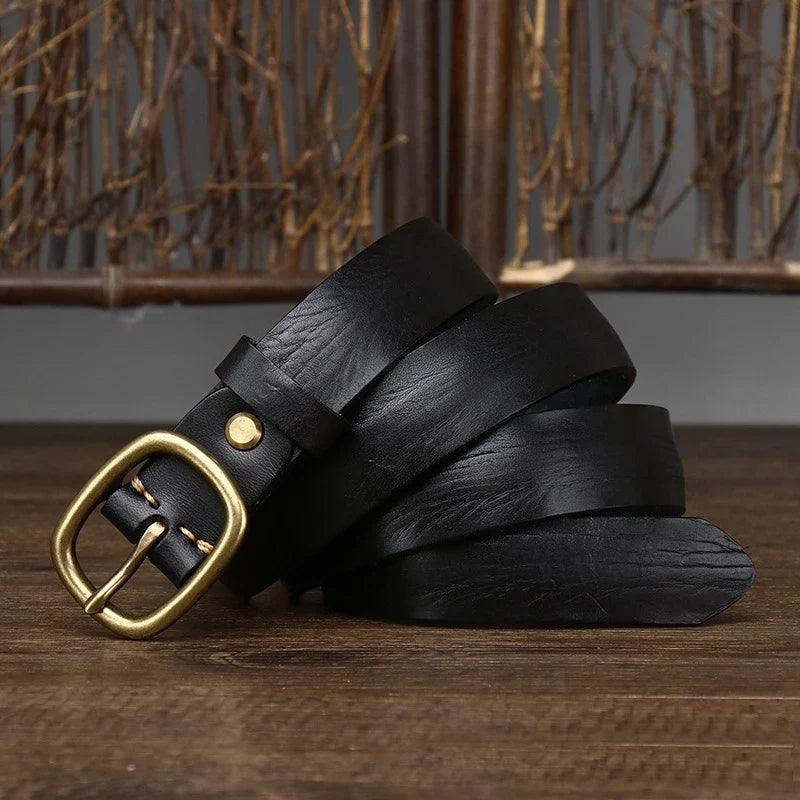 2.8cm Retro Female Real Thick Genuine Leather Belt Copper Pin Buckle Women Cowskin Jeans Belt Girl Simple Ladies Waist Strap