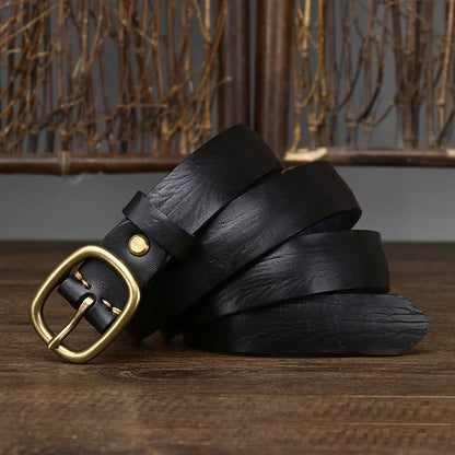2.8cm Retro Female Real Thick Genuine Leather Belt Copper Pin Buckle Women Cowskin Jeans Belt Girl Simple Ladies Waist Strap