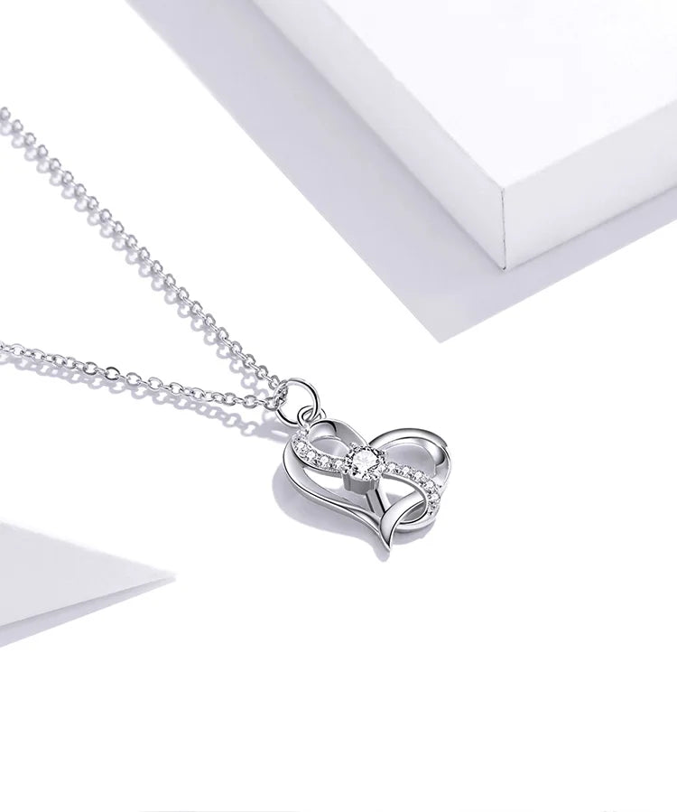 925 Sterling Silver Clear CZ Forever Love Heart Pendant Necklace for Women Valentine's Day Anniversary Gift Fine Jewelry
