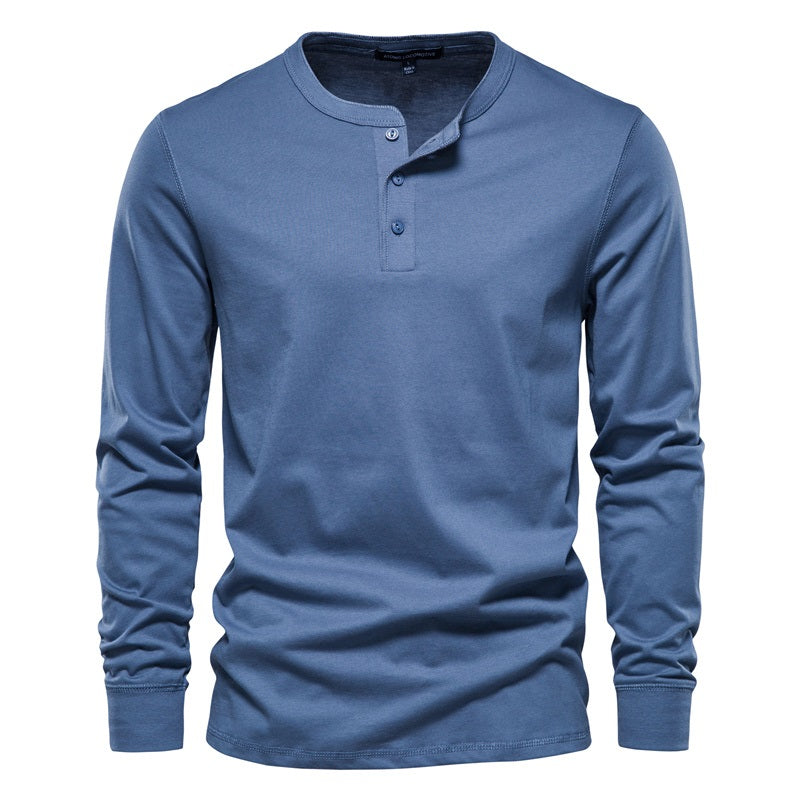 Men's Long Sleeve Button Down T-Shirts Autumn Henley Collar Casual High Quality 100% Cotton Crew Neck Mens T Shirts