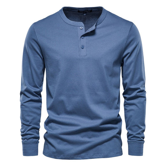 Men's Long Sleeve Button Down T-Shirts Autumn Henley Collar Casual High Quality 100% Cotton Crew Neck Mens T Shirts