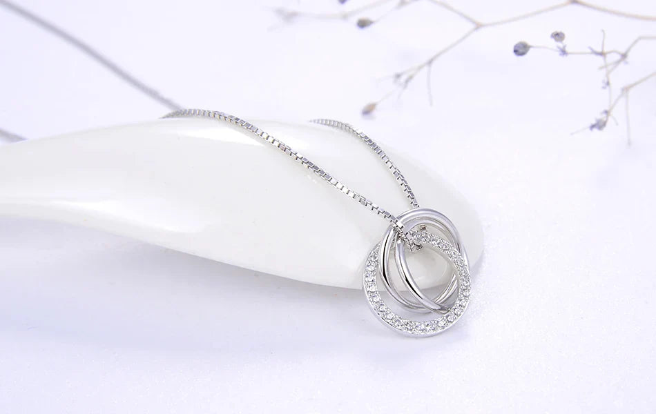 Trendy Simple Necklace 925 Sterling Silver Women Necklaces With 3 Big Circle AAAA Zircon Jewelry Wedding Gift OSN175
