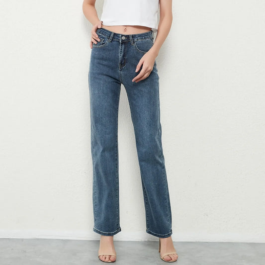 New Stretch Straight High Waist Jeans Women Vintage Baggy Full Length Long Denim Trousers Streetwear 2021 Jeans