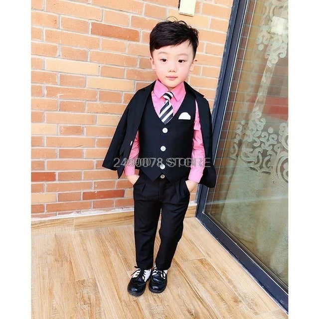 Flower Boys Formal Anzug Suit Kids Wedding Party Dress Blazer Vest Pants Bowtie 4pcs Child Tuxedo Prom Performance Costume