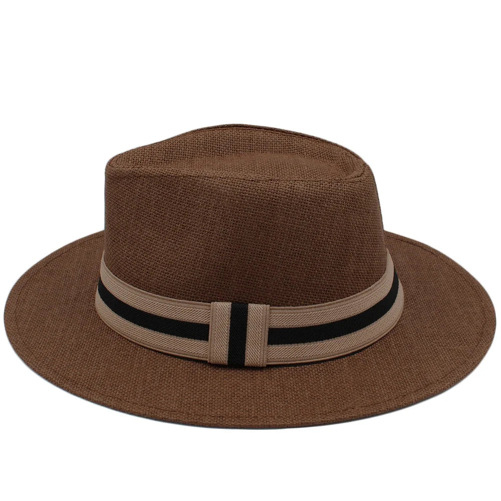 Men Women Straw Panama Hats Summer Wide Brim Bowtie Band Fedora Sunhats Trilby Caps Outdoor Beach Travel Size US 7 1/4 UK L