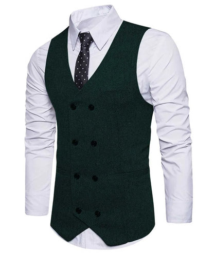 2022 New Men's Royal Blue Double-breasted Vest Suit Vest Casual Top Quality Herringbone Pattern Waistcoat For Wedding