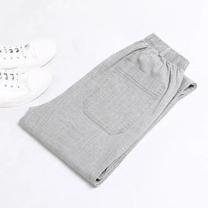 Summer Linen Men Casual Pants Work Wear Office Thin Golf Straight Long Formal Suit Trousers Plus Size 5xl 2024 New