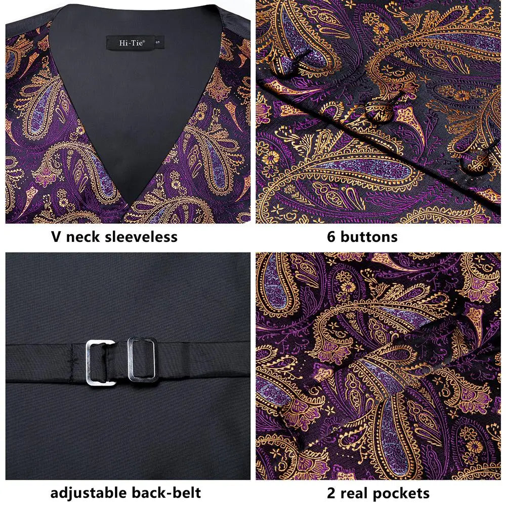 Navy Blue Mens Vest Formal Paisley Waistcoat Jacket Tie Handkerchief Cufflinks Set For Male Dress Suit Wedding Party