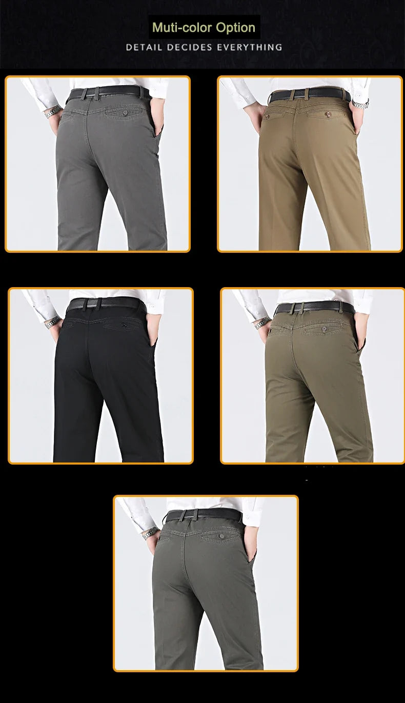 New Arrival 100% Cotton Summer Autumn Men's Casual Pants Fashion Solid Black Beige Gentle Thicken Trousers Brand Smart Suit Pant