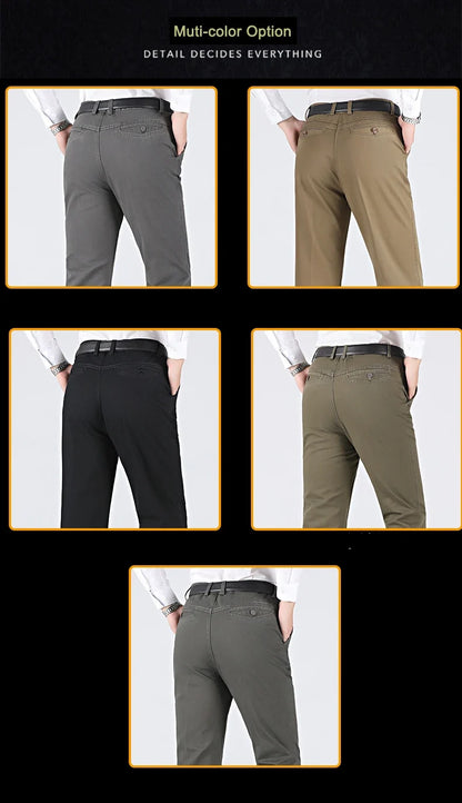 New Arrival 100% Cotton Summer Autumn Men's Casual Pants Fashion Solid Black Beige Gentle Thicken Trousers Brand Smart Suit Pant