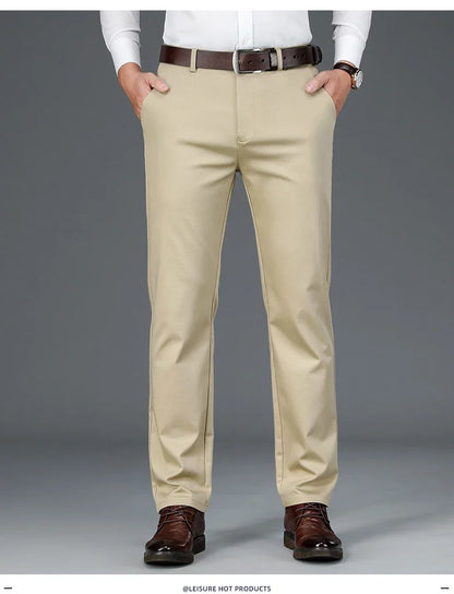 2023 Spring New Men's Bamboo Fiber Casual Pants Classic Style Business Fashion Khaki Stretch Cotton Trousers Male Brand Clothes