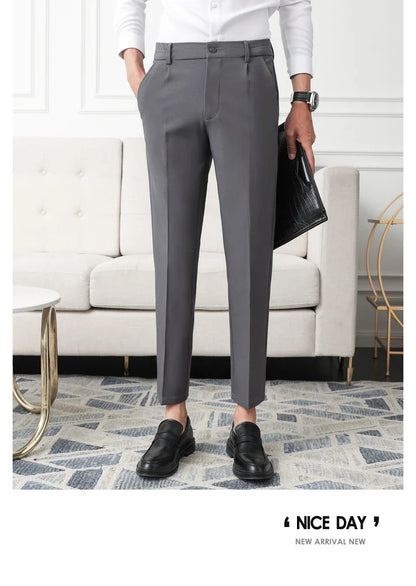 New Men Non-iron fabric Dress Pants Slim Straight Black Apricot Dark Gray Casual Suit Pants Male Business Little Feet Suit pants