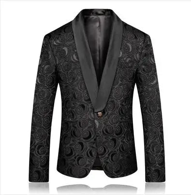 2026 New Men's White Rose Pattern Suit Jacket, Wedding Party Dress Coat, High Quality Men Slim Blazers Masculino Big Size M-6XL