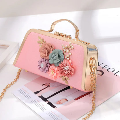 Evening Bags Women Clutch Bag High-end Leather Evening Wedding Bridal Handbag Pearl Flower Fashion Chain Party Packs