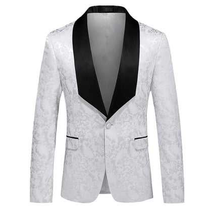 2026 New Men's White Rose Pattern Suit Jacket, Wedding Party Dress Coat, High Quality Men Slim Blazers Masculino Big Size M-6XL