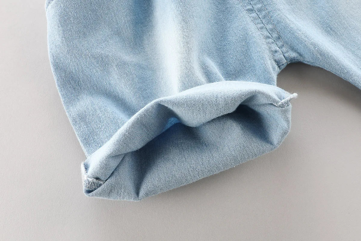 New Toddler Boys Fashion Casual Clothes Outfits 0-5years Baby Girls Print T-shirt with Cartoon Bag+Denim Shorts Summer Clothing