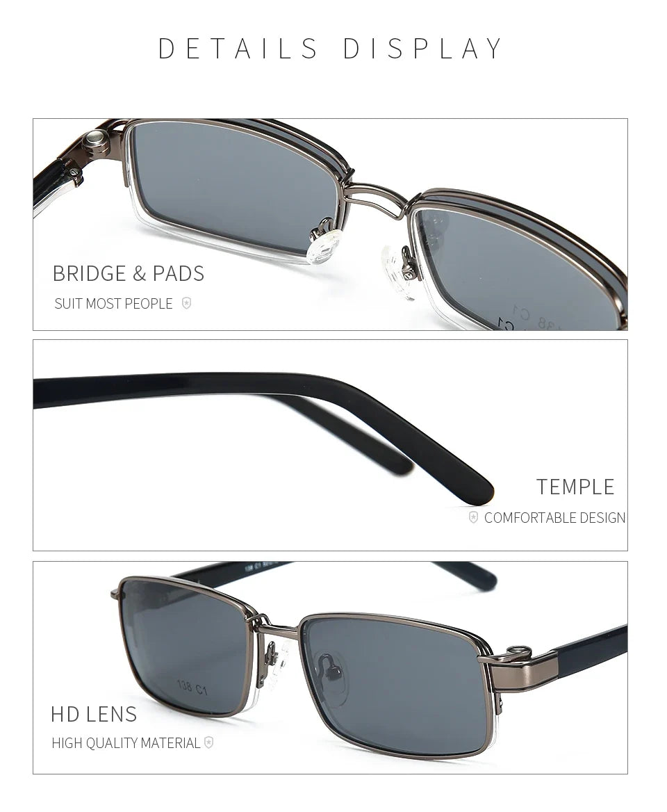 Steampunk Clip On Metal Rectangle Sun Glasses Women Retro Flip 2 In 1 Magnet Men Designer Polarized Shades Sunglasses