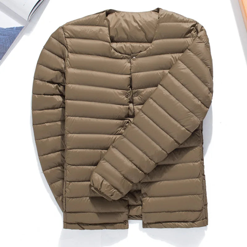 Matt Fabric Ultra Light Down Jacket Men V-neck Men's Down Jacket Slim Windproof Portable Lightweight Coat Warm Liner