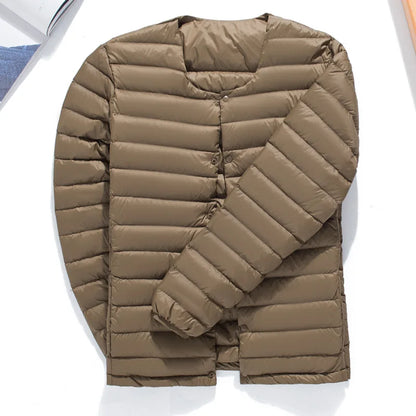 Matt Fabric Ultra Light Down Jacket Men V-neck Men's Down Jacket Slim Windproof Portable Lightweight Coat Warm Liner