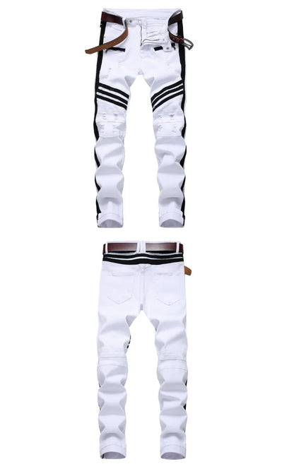 New Jeans Men Black and White Folding Oversize European and American Zip Pocket 3D Decorative Denim Feet Pants Slim Fit23