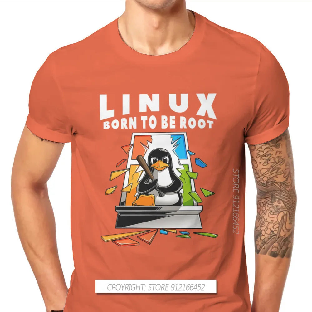 Linux Operating System Tux Penguin Man TShirt Window Crash Root Illustration Fashion T Shirt Graphic Sweatshirts New Trend Tees