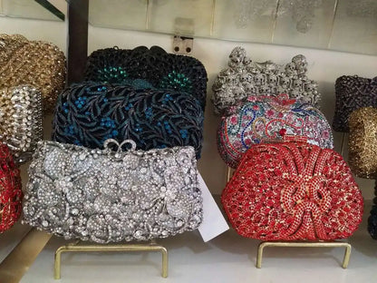 New Arrival Woman Silver Gold Diamond Evening Bag Flower Crystal Birthday Party Handbag Wedding Bridal Gala Floral Purse