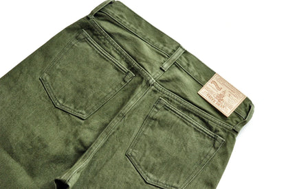 Men Jeans Vulcanization Olive Green 107 Selvedge Denim Jeans Men Washed Slim Fit 14 Oz Zipper Fly