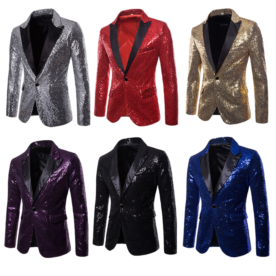 Men Glitters Suit Jackets Sequins Party Button Dance Bling Coats Wedding Party Men Blazer Gentleman Formal Suit Plus Size 2XL