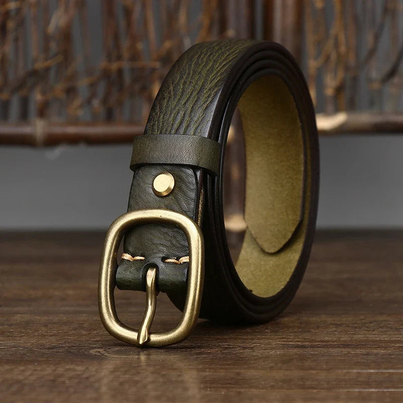 2.8cm Retro Female Real Thick Genuine Leather Belt Copper Pin Buckle Women Cowskin Jeans Belt Girl Simple Ladies Waist Strap