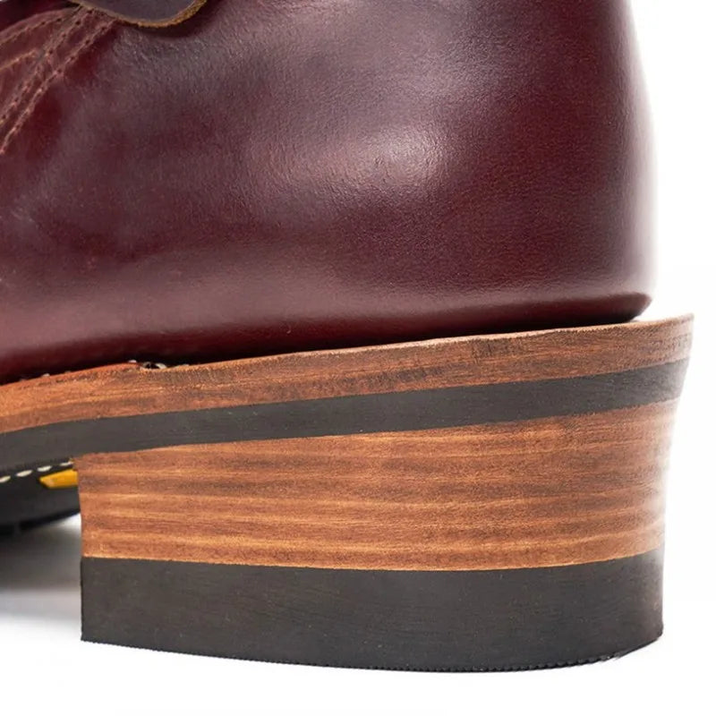 Engineer Work Shoes Men Vintage High Top 100% Genuine Leather Motorcycle Long Boots Autumn Designer Slip On Cowhide Riding Boots