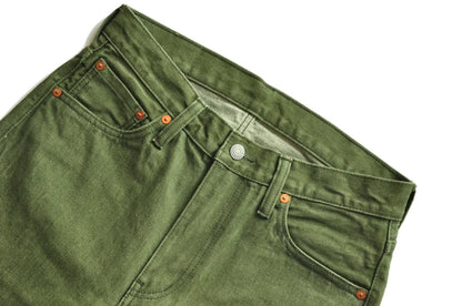Men Jeans Vulcanization Olive Green 107 Selvedge Denim Jeans Men Washed Slim Fit 14 Oz Zipper Fly