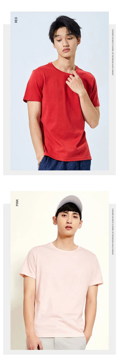 Summer Cotton T Shirts Men 2025 Simple O Neck Stretch Solid New Tops Clothing Casual Tshirt Man Streetwear Cool Tee Shirts