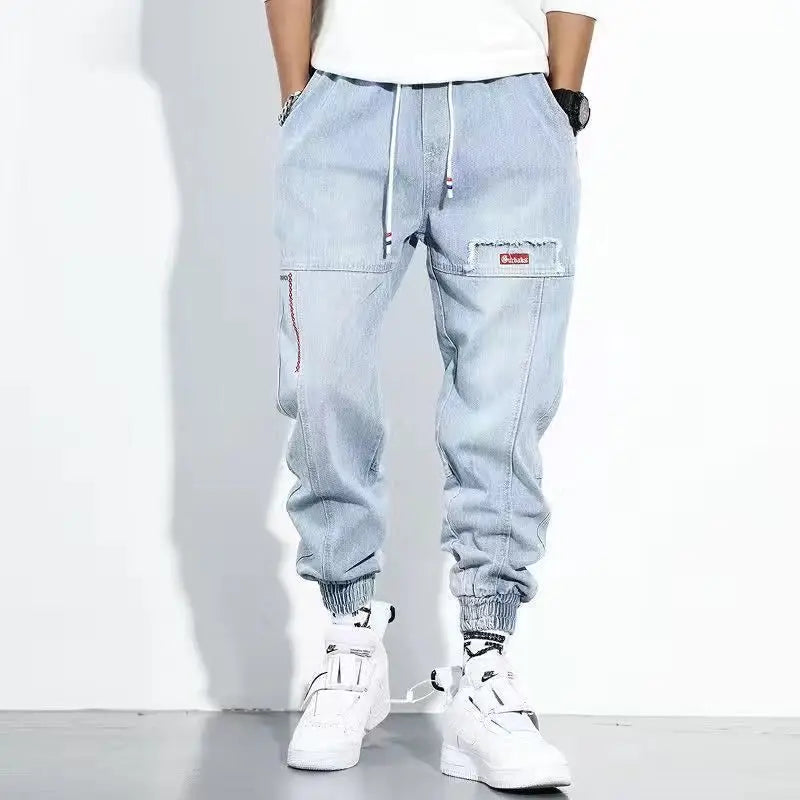 Printing Jeans Men's Gradient Hip Hop Trousers Harem Cartoon Loose Casual Ankle Banded Pants Cargo Denim Jeans Fashion