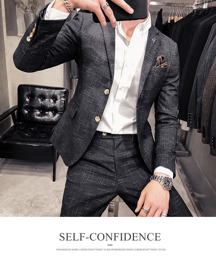 25 Colors 1 Pcs Blazer No Pants S-7XL New Wedding Dress Formal Business Slim Mens Suit Jacket Plaid Striped Solid Color