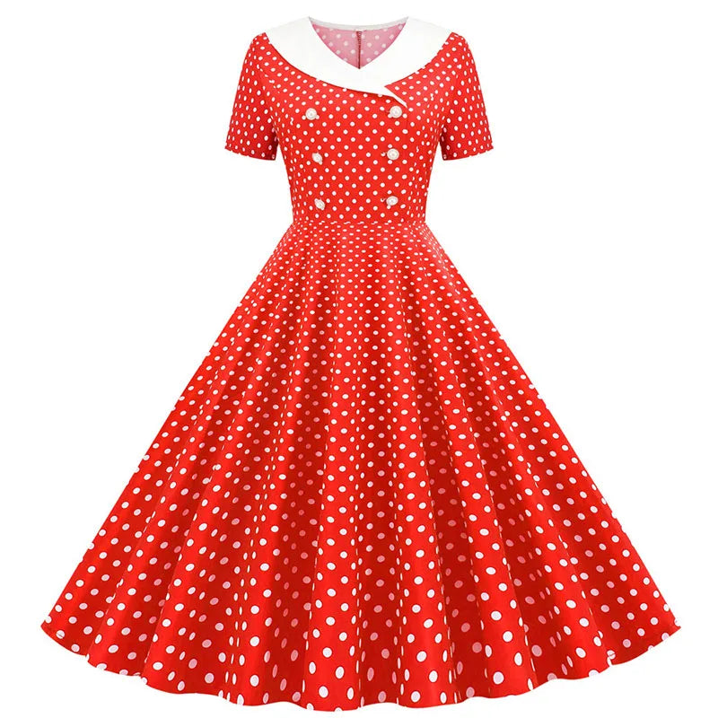 Summer Midi Dress Women Elegant Pink Vintage Party Sundress Casual Peter pan Collar Short Sleeve Dress