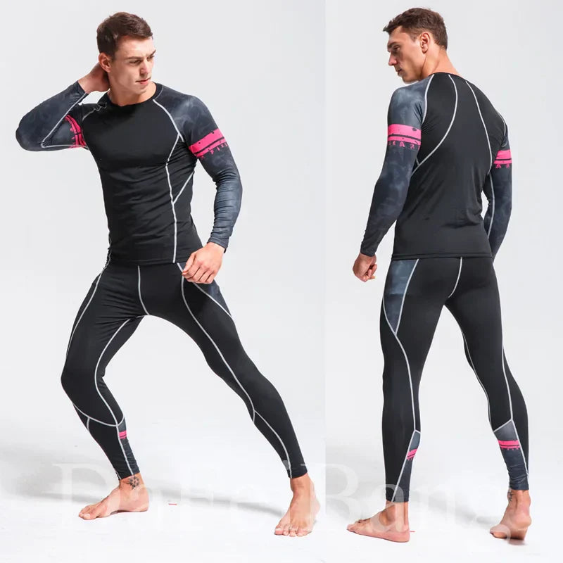 Man Compression Sports Suit Quick Drying Perspiration Fitness Training MMA Kit Rashguard Male Sportswear Jogging Running Clothes