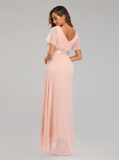 Evening Dresses Elegant V-Neck Ruffles Chiffon Formal Evening Gown  Robe Vestidos De Fiesta Dress for Wedding Party