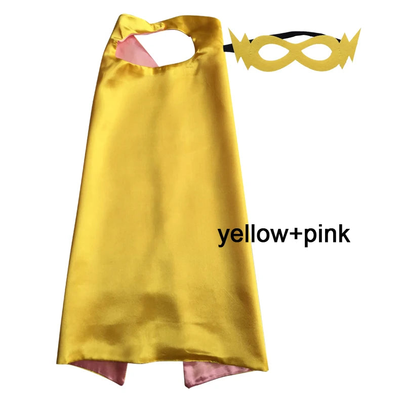Superhero Capes with Mask REVERSIBLE Two Colored Child Cape Birthday Party Favor Satin Solid Capes Boys Girls Satin Capes
