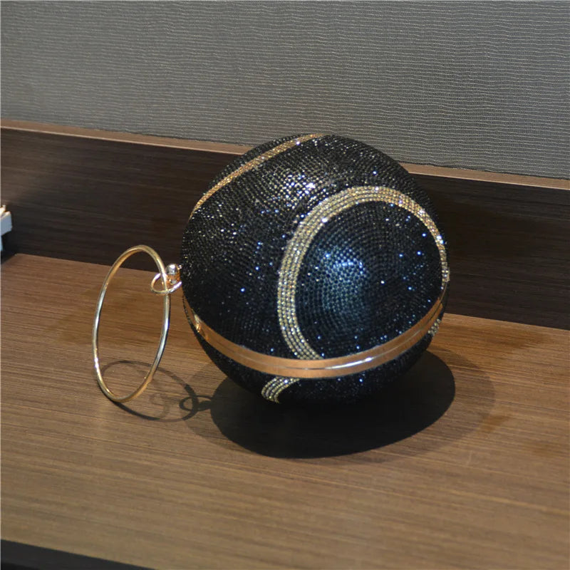 Lady Yellow Pink Black Diamond Day Clutches Rhinestone Pearl Evening Bag Circular Shaped Chain Shoulder Handbags For Party Purse