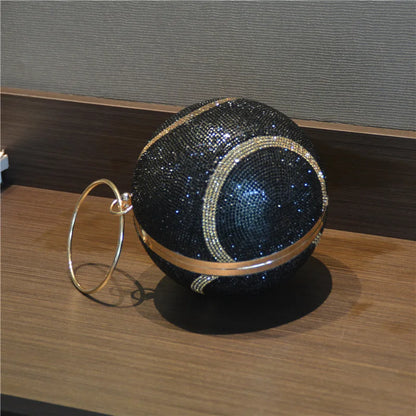 Lady Yellow Pink Black Diamond Day Clutches Rhinestone Pearl Evening Bag Circular Shaped Chain Shoulder Handbags For Party Purse